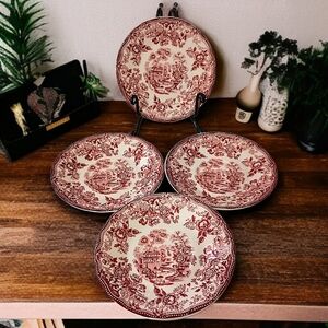 4 Royal Staffordshire Tonquin Saucer Only Set Red Pink Clarice Cliff England MCM